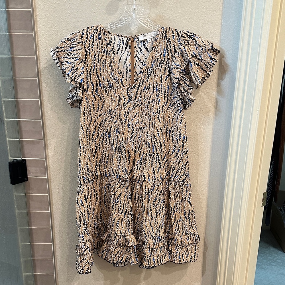 Hunter Bell Beige and Blue Patterned Dress